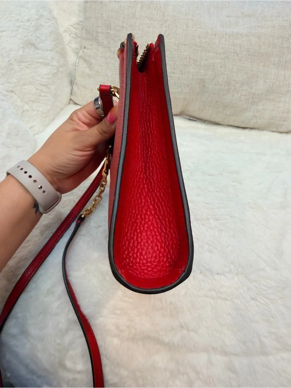 Tory Burch Red Pebbled Leather Crossbody with Gold Emblem